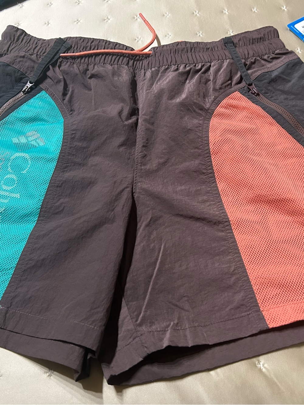 Columbia women’s  Black Athletic Shorts with Teal & Coral Panels